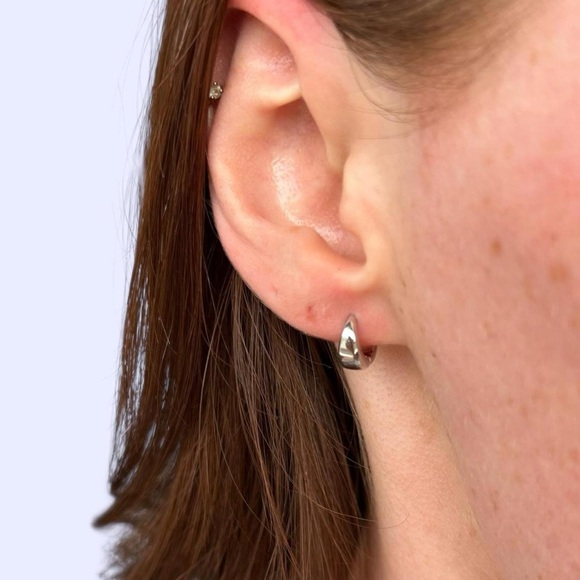 Handmade Jewelry - White Gold Plated Silver Hoop Earrings